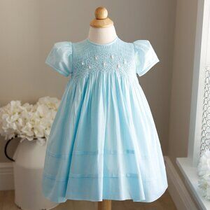 Strasburg Dress Smocked Aqua Blue 18 Month RARE FIND COLOR Party Spring PERFECT